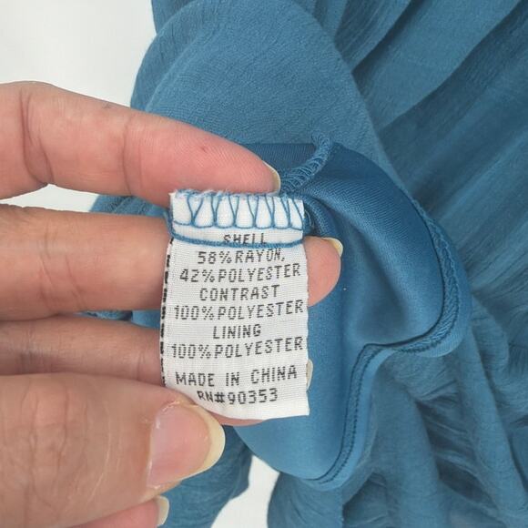 J.Gee Teal Smock Milkmaid Midi Dress Sz S Boho Cottagecore Puff Sleeve Romantic - Picture 10 of 12